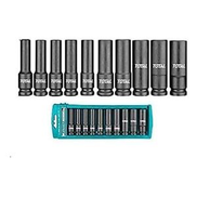 TOTAL 10 Pcs 1 2" Deep Impact Socket Set Teal Grey 10mm-24mm THKISD12102L