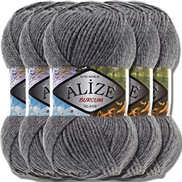 ALIZE Burkum Classic 196 Yarn For Knitting And Crocheting - Grey - 5 Pcs
