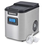 HEINRICHS Ice Cube Machine, Maker with Timer, 3 Adjustable Sizes, LCD Display, 2.2 Liter Water Tank, Self-Cleaning Function, Stainless Steel, 120 W Power Heinrich's