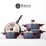 Bianca 9-Piece Granite Cookware Set - 4 Pots with Stainless Steel Lids & 28cm Induction Frying Pan 99.7 Pure Aluminum Non-Stick 3 Years Warranty