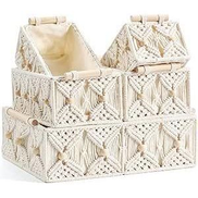 Antikiano 5Boho Macrame Storage Baskets Decor Box, Hand-Woven Decorative Box, Boho Decorative Storage Basket, Braided Gift Basket, Toilet Paper Storage Bedroom Bathroom Storage Box