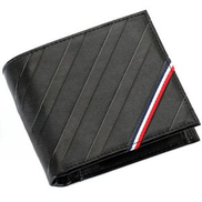 Tommy Hilfiger Authentic Striped Wallet For Men Black Genuine Leather Side Decorated Flag