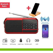 راديو FM بلوتوث من جوك جوك مع USB ودعم الذاكرة - أحمر + حامل موبايل مجاني
