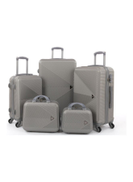 Generic 5-Piece Stripes Pattern Luggage Trolley Bag Set Silver